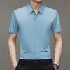 Camisa de seda gelada sem costura de manga curta para homens, casual de verão para o trabalho, elástica, resistente a rugas, respirável, fina, top formal para trabalhadores de colarinho branco