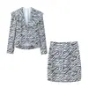 Zr Export Atacado de Roupas Femininas Estilo Europeu e Americano Gola Camisa Manga Longa Padrão Zebra Jaqueta Blazer de Sarja Saia Curta