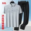 Conjunto Jacquard Casual de Seda Gelada de Manga Curta Estilo Lobo do Norte da China para Pais de Meia-Idade, Camisa Masculina com Gola Lapela com Efeito Refrescante