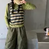Top de moda a rayas tipo dos piezas para niña, conjunto de otoño, pantalones cargo modernos para niñas mayores, ropa de otoño