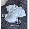 Playera de Manga Corta con Cuello Polo y Corazón Bordado en el Hombro Derecho para Mujer Diseño de Verano Nicho Look Adelgazante Sexy con Tirantes Top Corto