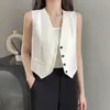 Chaleco de traje para mujer, nueva prenda exterior de primavera/verano, adecuado para usar en capas, chaleco corto negro