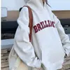 Sudadera con capucha retro americana de otoño transfronteriza, holgada, para mujer, con letras, top versátil de terciopelo de manga larga, estilo perezoso