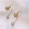 Pendientes de Moda Sencillos Incrustados de Diamantes Corea del Sur Dongdaemun Personalidad Moda Pendientes Elegantes Pendientes Colgantes Traseros de Perla Flor de Durazno
