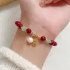 Nuevo Pulsera Morada Dorada de Cinabrio para Mujer con Placa de la Fortuna, Hebilla de Seguridad, Pulsera de Cuentas de Calabaza, Pulsera Roja del Año del Zodiaco Pulsera