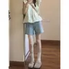 Shorts de mezclilla de color claro estilo callejero americano para mujer, estilo fino de verano, nuevo modelo 2026, cintura alta, holgados de línea A, pierna ancha, hot pants
