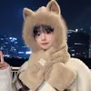 Gorro y Bufanda Todo en Uno para Mujer Invierno Combinación con Todo Lindo Gorro Esponjoso Cálido Invierno Grueso Antihielo A Prueba de Viento Bufanda con Capucha