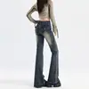 Jeans Acampanados Azules Retro para Mujer Primavera y Otoño 2026 de Cintura Alta Adelgazantes con Diseño de Borde Crudo, No Ajustados, Pantalones de Campana
