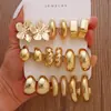 Set de Aretes Transfronterizo Europeo y Americano Más Vendido con Flor de Cinco Pétalos, Gota de Agua y Diseño Geométrico, Aretes Retro, Personalizados y Modernos para Mujer