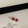 Pendientes de botón de perla de panecillo rojo festivo para mujer, retro, para el día a día, sencillos, elegantes, combinan con todo, pendientes de moda, pendientes