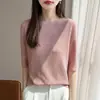 Novedades de Otoño Primera Línea Ropa Lista para Usar Lana Espiga Cuello Redondo Manga Corta Manga de Cinco Puntos Tejido Suéter Delgado Mujer