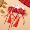 Horquilla con lazo rojo de Año Nuevo, nueva horquilla con borlas para niña, estilo chino hanfu, pinza para el cabello con cinta, accesorios para el cabello