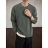 Suéter tejido oversized para hombre, otoño e invierno, cuello redondo, corte holgado, estilo jersey, con costuras de contraste, versátil, retro y adecuado para parejas