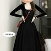 Vestido Negro de Manga Larga Cuadrado Ajustado Estilo Francés para Mujer, Artículo Caliente de Otoño 2026 Modelo Nuevo, Vestido Elegante y Adelgazante que Ceñe la Cintura
