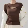 Blusa de Manga Longa com Proteína de Seda e Gola Cruzada, Camiseta Versátil para Outono e Inverno para Mulheres, Blusa Branca para Usar por Baixo ou por Fora
