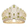 Elegante Tiara Corona Grande Barroca con Cristal y Aleación para Concursos de Belleza Bodas y Eventos Especiales Presentando una mezcla única de cristales Dorados y Verde Caqui esta lujosa corona añade un toque real a cualquier atuendo