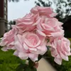 Ramo de Rosas Recubiertas de 9 Piezas para Decoración de Boda, Decoración para el Hogar al por Mayor, Arreglo Floral para Pasillo, Flores Artificiales