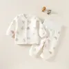 Conjunto de Dos Piezas de Algodón Puro para Bebé y Niño Pequeño con Cintura Alta y Top y Pantalón Separados para Niños y Niñas, Protección de Barriga Ropa de Otoño Pantalones de Otoño Ropa de Casa Otoño/Invierno