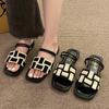 Sandalias de Dos Usos Estilo Chanel Mujer Verano 2025 Nuevo Estilo Francés Elegante Hada con Falda Sandalias Romanas Planas