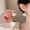 Pendientes de Aro con Forma de Lazo Microincrustados de Circonita de Venta Caliente Coreanos 2026 para Mujer, Aguja de Plata S925, Pendientes de Perla de Botón de Gama Alta de Nicho