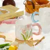Taza de Agua Cerámica Nueva de Tulipán 2024 para Uso Doméstico, Taza de Alto Valor Estético, Taza Creativa, Estilo Pareja, Diseño de Flores