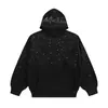 Moletom com Capuz Cruzado Europeu e Americano Outono Retrô Strass Diamante Céu Estrelado Unissex Moda de Rua Pulôver Moletom Preto