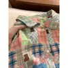 Pijama de Manga Larga a Cuadros con Oso de Dibujos Animados para Mujer 2025 Primavera y Otoño Nuevo Talla Grande Holgado Cárdigan Pantalones Largos Conjunto de Ropa para el Hogar