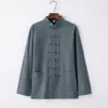 Traje Tang para Hombre Estilo Chino Retro Marca de Moda Top de Manga Larga de Algodón y Lino para Primavera y Otoño Estilo Budista Chino Hanfu Traje de Té para Meditación