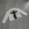 Camiseta de Manga Longa Estilo Americano Transfronteiriça Europeia e Americana, Top Estampado Retrô Escuro Y2K, Roupa da Moda High Street Trendy Ins