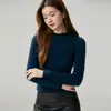 Suéter de Cachemira 100% Nuevo para Mujer Otoño e Invierno Cuello Medio Alto Color Sólido Canalé Ajustado Manga Larga Capa Base de Cachemira