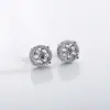 Brincos de Flor de Cobre com Zircônia Estilo Europeu e Americano, Design da Moda Tendência Personalizado, Brincos Redondos Totalmente Cravejados com Micro Zircônias para Mulheres, Item Quente Transfronteiriço