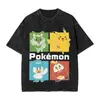 Camiseta Gráfica Casual de Algodón Lavado para Hombre con Dibujo Animado de Ardilla Pokemon