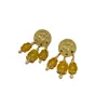Bronze Antigo Ocidental Banhado a Ouro 18 Moedas de Ouro Retrô Antigas com Borlas de Pedra Natural Redonda Amarela Pequenas
