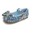 Novos Sapatos de Moda Elsa Princesa para Meninas Primavera e Outono 2026 com Fivela de Strass Brilhante Solado Macio Sapatos de Uma Sola para Crianças Sapatos de Couro Infantis