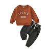 Exportação Infantil Roupa Infantil Gola Redonda Estampa de Letras Calça Lisa Conjunto de Duas Peças Multicor Venda Direta de Fábrica Roupa Infantil