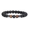 Pulsera Ojo de Tigre 8mm Tejida a Mano Pulsera Turquesa Blanca Traje Elástico Lava Ajustable Pulsera Negra para Hombres y Mujeres