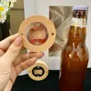Abridor de Garrafa de Cerveja Redondo de Madeira Bambu Abridor de Garrafa de Vinho Bebida Adesivo Magnético para Geladeira Abridor de Tampa de Cerveja