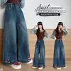 Pantalones vaqueros acampanados de niña con botones y lazo de colores, nuevo estilo primavera/otoño 2026, pantalones casuales de estilo coreano modernos para niños mayores