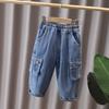 Traje de Mezclilla Otoñal para Niños, Conjunto Casual de Dos Piezas con Camisa de Mezclilla de Manga Larga y Pantalones Cargo para Niños, Ropa de Otoño para Niños Medianos