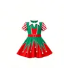 Fantasia de Natal digital impressa mais vendida internacionalmente para meninas, vestido de palhaço e elfo de Natal para carnaval