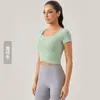 Camiseta de yoga Weiman de corte diagonal con tiras cruzadas y almohadillas en el pecho, ajustada, de manga corta, para entrenamiento Pilates, fitness y deportes, para mujer