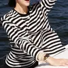 KOK Camiseta Suelta de Manga Larga Transpirable Ligera de Lino-Algodón Natural con Rayas Negras y Blancas Camisa Protectora Solar Modelo Nuevo 2026