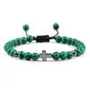 Joyería Creativa Europea y Americana de Exportación Pulsera Tejida a Mano Pulsera de Cuentas con Cruz de Turquesa Joyería Deportiva para Hombre