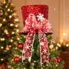 Adorno de punta de árbol de Navidad con lentejuelas, sombrero alto rojo, decoración de lazo de copo de nieve, adorno para la punta del árbol de Navidad