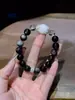 Design de Pulseira de Obsidiana Prateada Natural, Pulseira Retrô Literária, Versátil Pulseira de Cristal Branco Cristal Fantasma Branco Presente