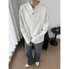 Moletom com Gola Henley Pesado Masculino 2026 Outono Novo Estilo Solto Americano Desconstruído Manga Longa Camiseta Camada Base