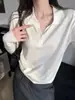 Suéter de Punto con Cuello Polo Estilo Old Money Coreano Retro para Mujer Otoño Invierno Holgado de Manga Larga Solapa Suéter de Cachemira Capa Interior