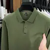 26 Novos Modelos de Outono 100% Algodão Mercerizado Camisas Polo de Manga Longa para Homens, Negócios Casuais para Meia-Idade Cor Sólida Versátil Gola Polo
