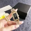 Relógio feminino de quartzo com pulseira de aço e totalmente cravejado de diamantes retangulares, mostrador branco, relógio de pulso feminino, atacado de relógios de quartzo