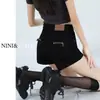 Jeans Elásticos Cintura Alta Slim Pantalones Negros Shorts Ajustados Rectos Pierna Ancha Hot Pants Mujer Verano 2025 Nuevo Estilo
